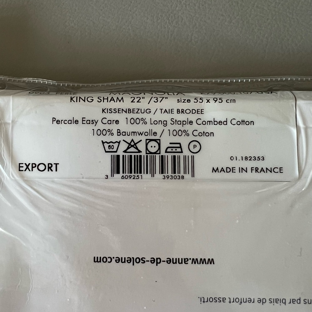 Magnolia Anne de Solène King Pillow Sham - White with Silver Design - Picture 5 of 7